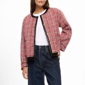 English Factory Faux Leather Trim Tweed Jacket size XS